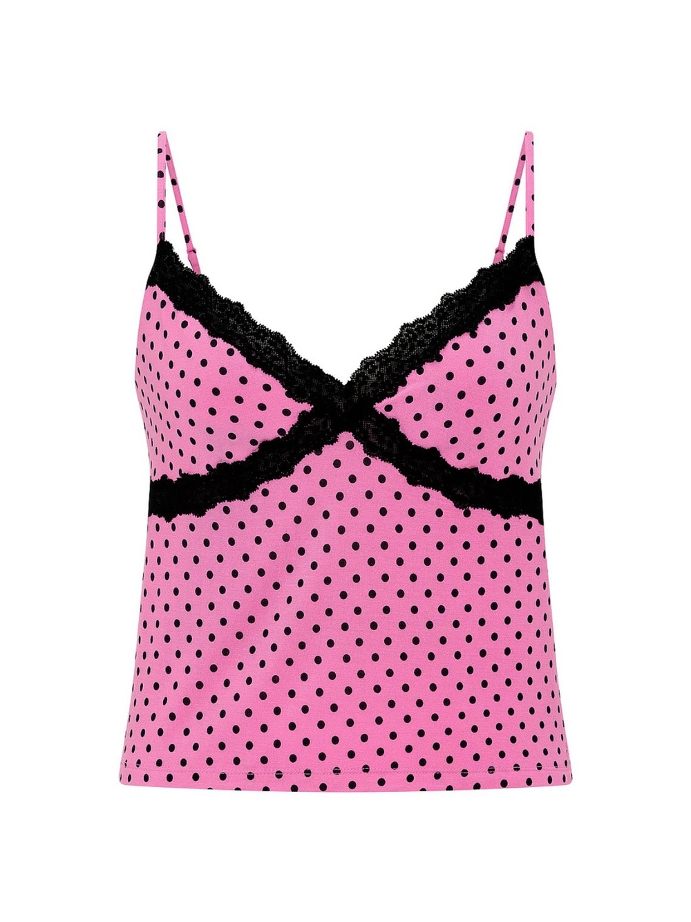 New Large Victoria’s Secret PINK Polka Dot Soft Modal Lace Trim Cami Tank Top